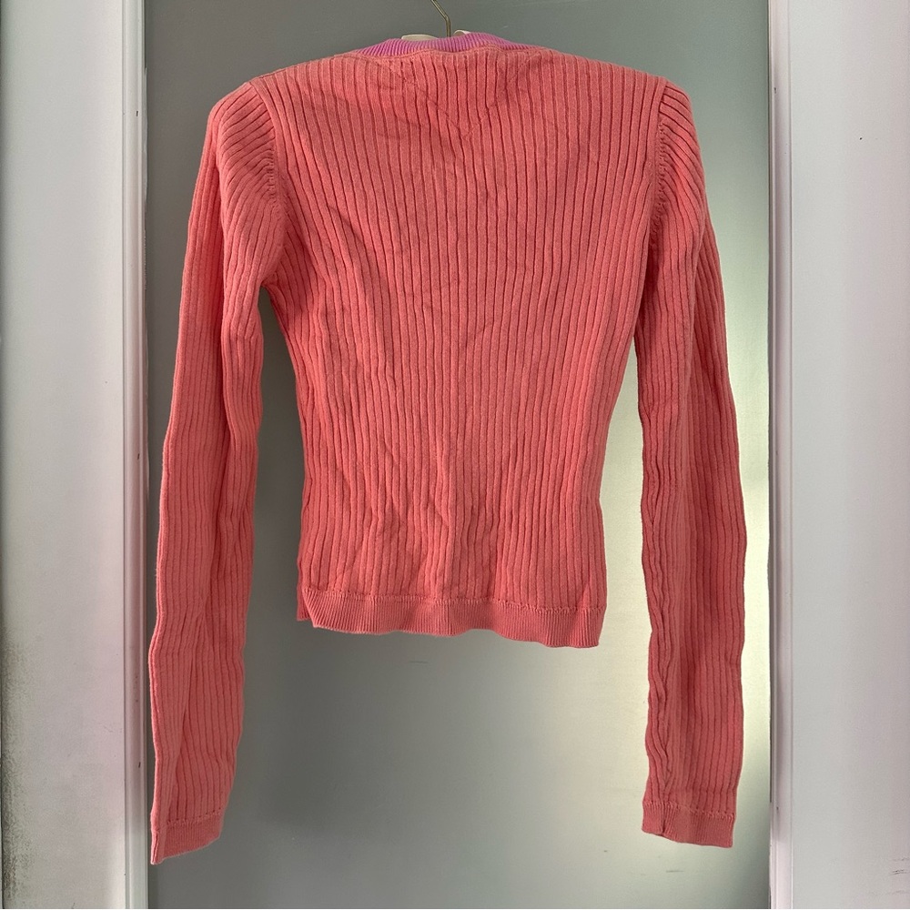 Tommy Hilfiger Coral Ribbed Cardigan w pink trim - Picture 3 of 7